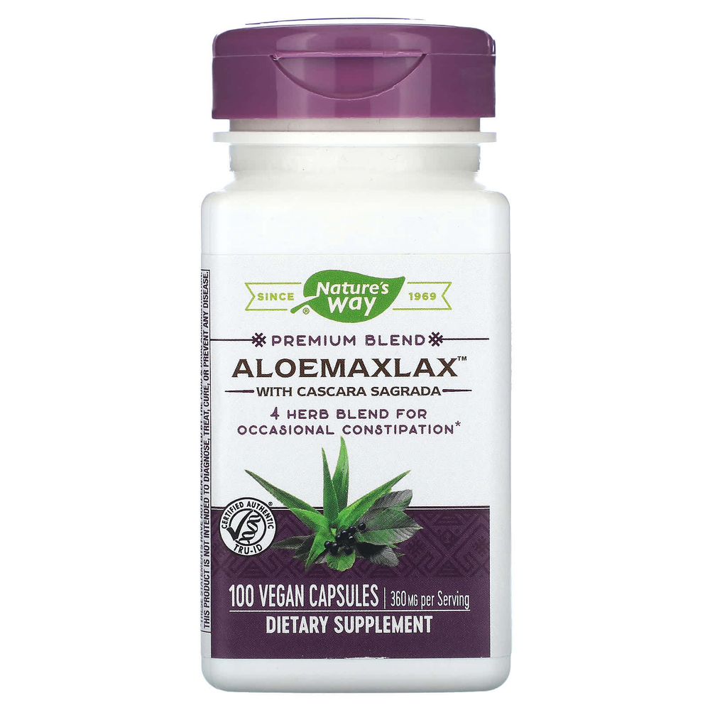 Nature's Way, AloeMaxLax с каскарой, 360 мг, 100 веганских капсул
