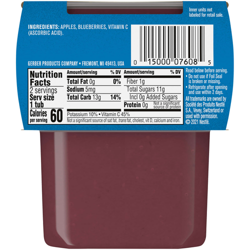 Gerber, Natural for Baby, 2nd Foods®, яблоко и голубика, 2 пакетика по 113 г (4 унции)