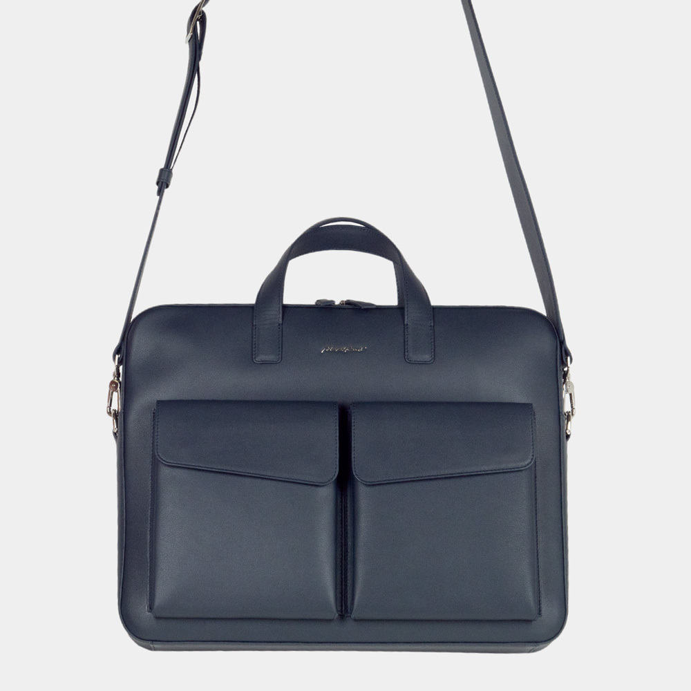 Сумка для ноутбука и документов Bocage Business из гладкой кожи теленка, синего цвета