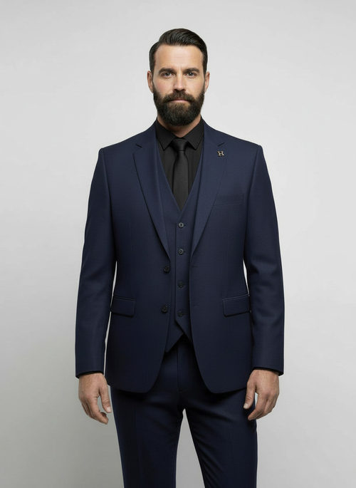 Мужской классический костюм (темно-синий) В36