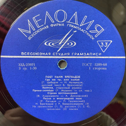 Винтажная виниловая пластинка LP Поет Нани Брегвадзе 10 дюймов (СССР 1969)
