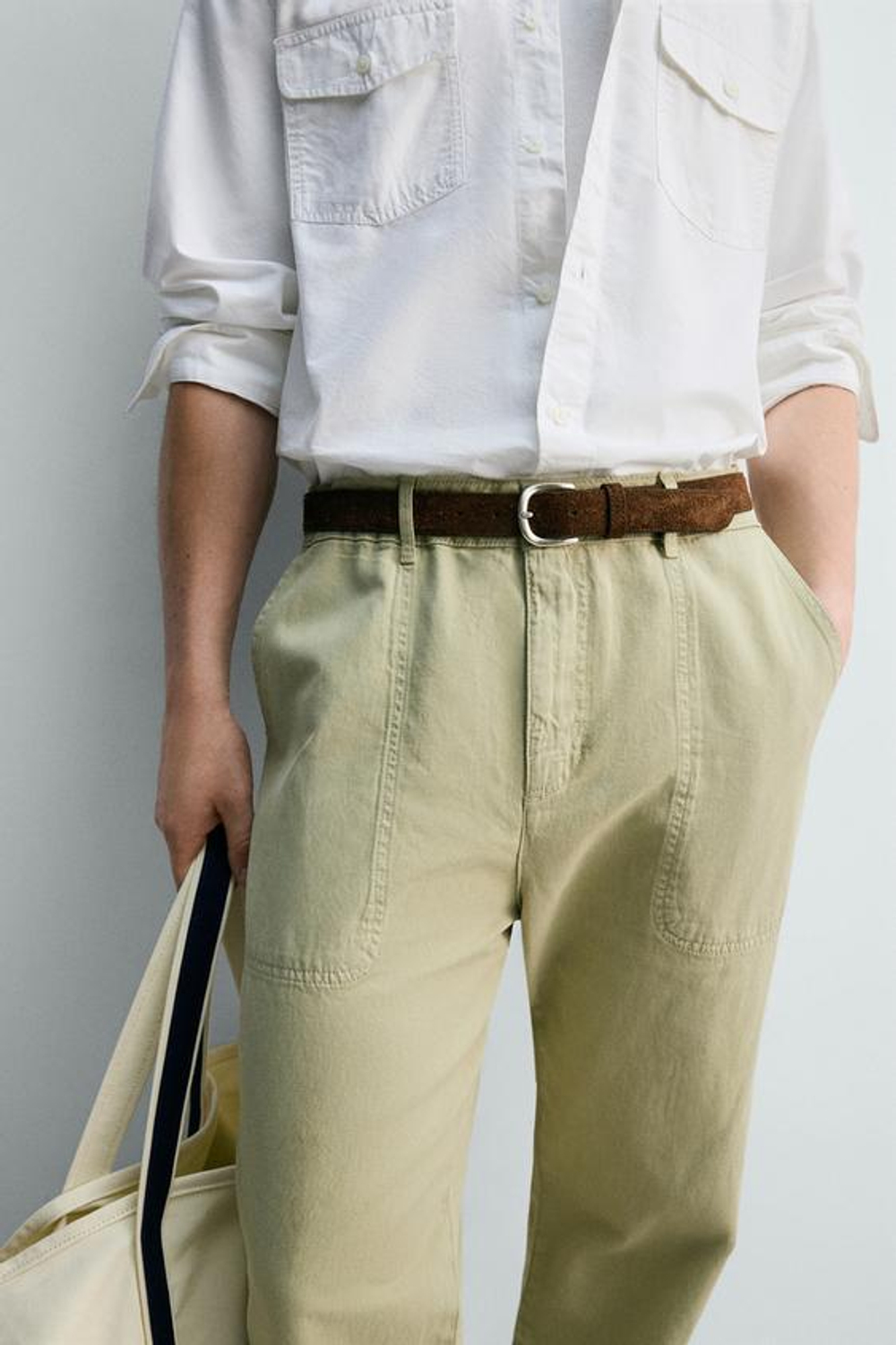 ZARA БРЮКИ STRAIGHT FIT С ЭФФЕКТОМ ПОТЕРТОСТИ, ЛИНЯЛЫЙ ЗЕЛЕНЫЙ