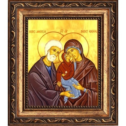 Праведные Иоаким и Анна с девой Марией. Икона на холсте.