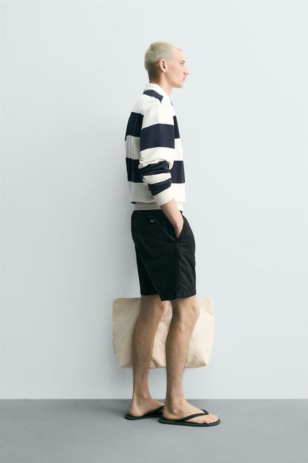 ZARA ШОРТЫ ИЗ ТВИЛА RELAXED FIT, ЧЕРНЫЙ
