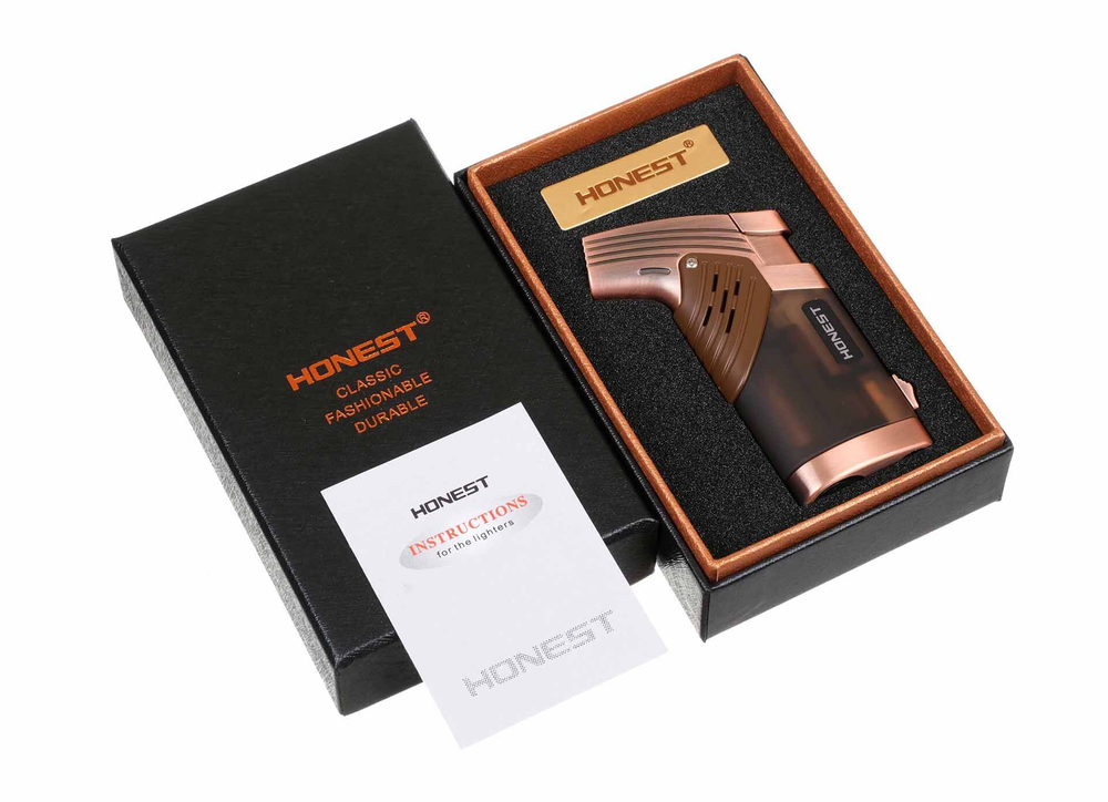Зажигалка сигарная Honest, двойное пламя, с пробойником, бронза 776-Bronze
