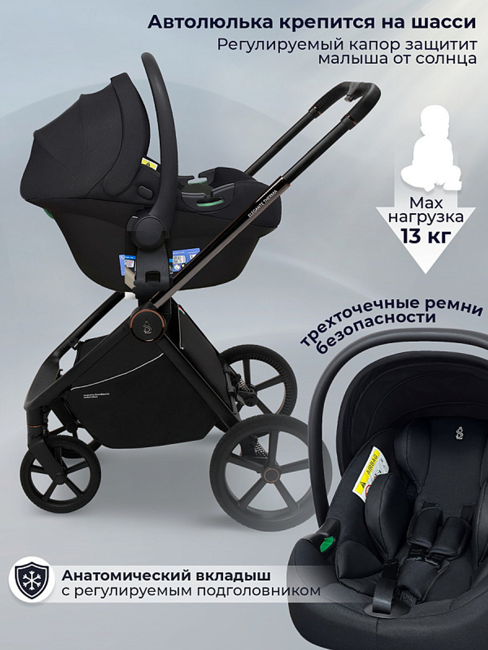 Детская коляска 3 в 1 Sweet Baby SBL Elegante Therma 427643 Black