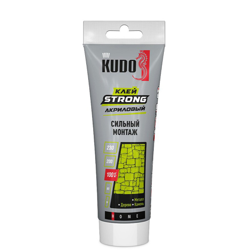 Клей монтажный  KUDO-ТЮБИК  СИЛЬНЫЙ МОНТАЖ на акрил. осн. белый 200мл КВТ-341