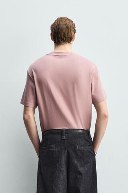 ZARA ФУТБОЛКА RELAXED FIT INTERLOCK, ПУДРОВО-РОЗОВЫЙ