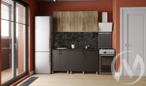 Кухня Грейс 1.6м (корпус белый/дуб канадский; карбон вулкан) 26мм кастилло темный