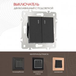 Выключатель двухклавишный с подсветкой без рамки Arte Milano 203 203.31-2.black