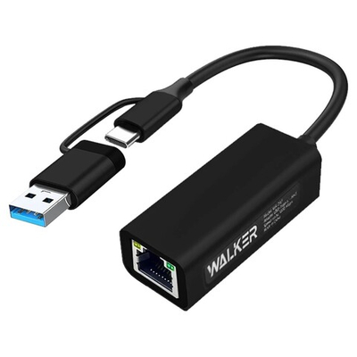 Сетевая карта внешняя WALKER WA-045 TYPE-C/USB -- LAN, черный