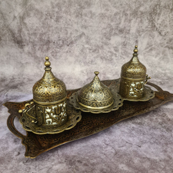 Кофейный набор "Купол" на 2 персоны с лукумницей и подносом/ACAR. Турция (золотистый)