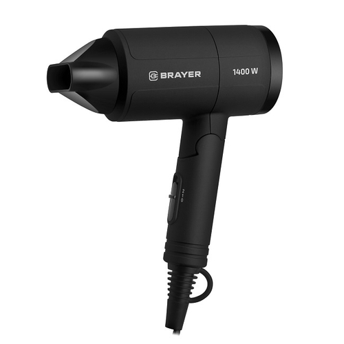 Фен Brayer BR3040, 1400 Вт, 1.8м, ионизация, концентратор, черный