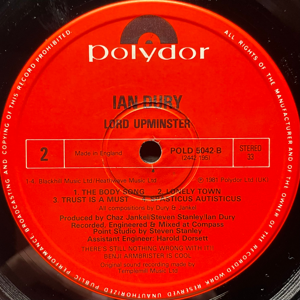 Ian Dury ‎– Lord Upminster (Англия 1981г.)