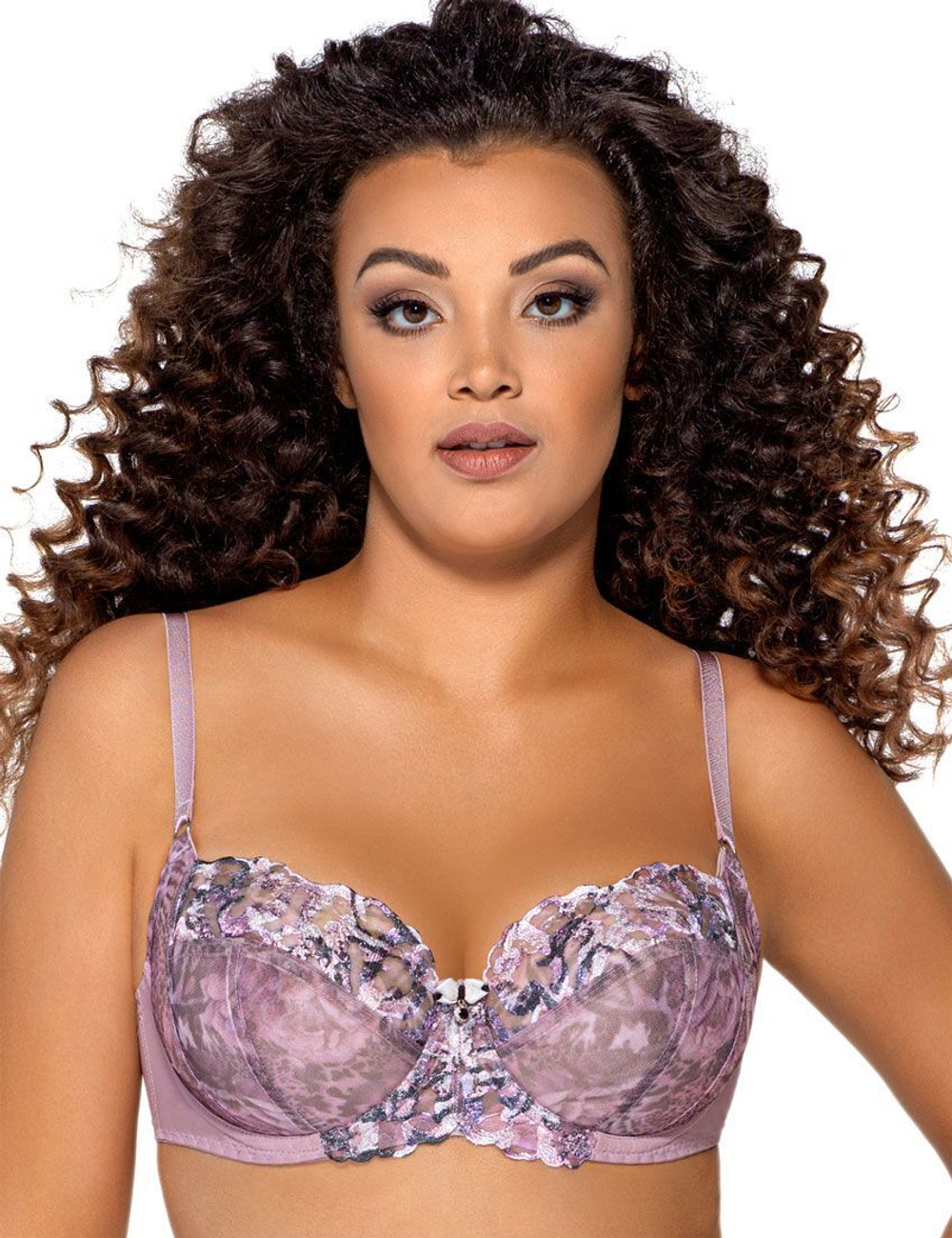 Бюстгальтер с чашками с цветочным принтом и вышивкой люрексом (Размер: 105B) (Цвет: сиреневый)