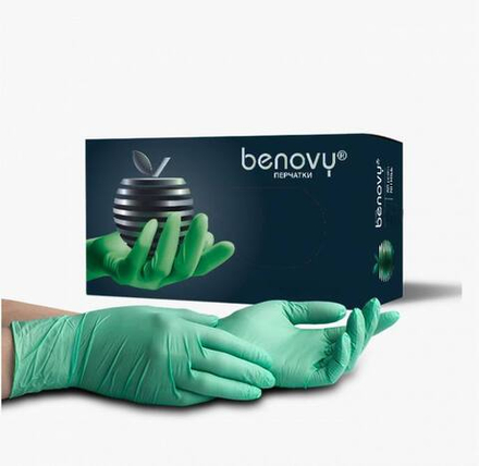 Benovy Перчатки зеленые S нитриловые