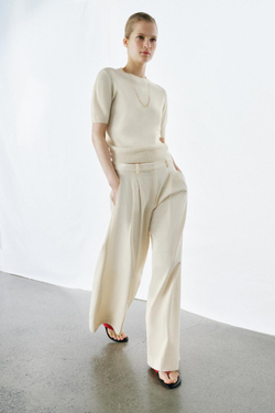 ZARA СВИТЕР ИЗ 100% ШЕРСТИ С КОРОТКИМИ РУКАВАМИ, ЭКРЮ