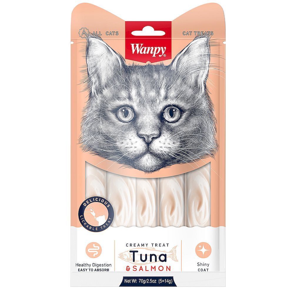 Wanpy Cat Лакомство для кошек «нежное пюре» из тунца и лосося 70 г