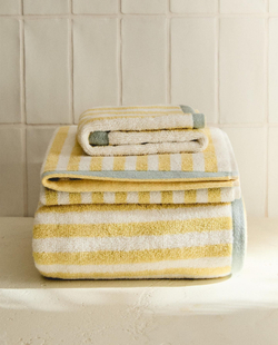 Zara Home - Двухстороннее полосатое банное полотенце, желтый, 30х50 см