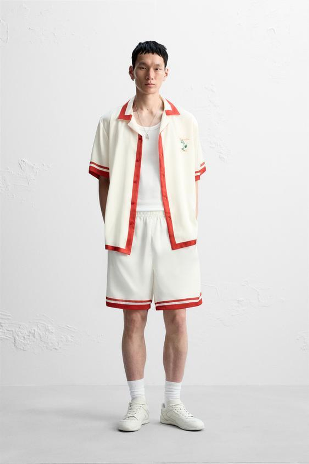 ZARA КОМБИНИРОВАННАЯ РУБАШКА С АТЛАСНЫМИ ДЕТАЛЯМИ, КРАСНЫЙ