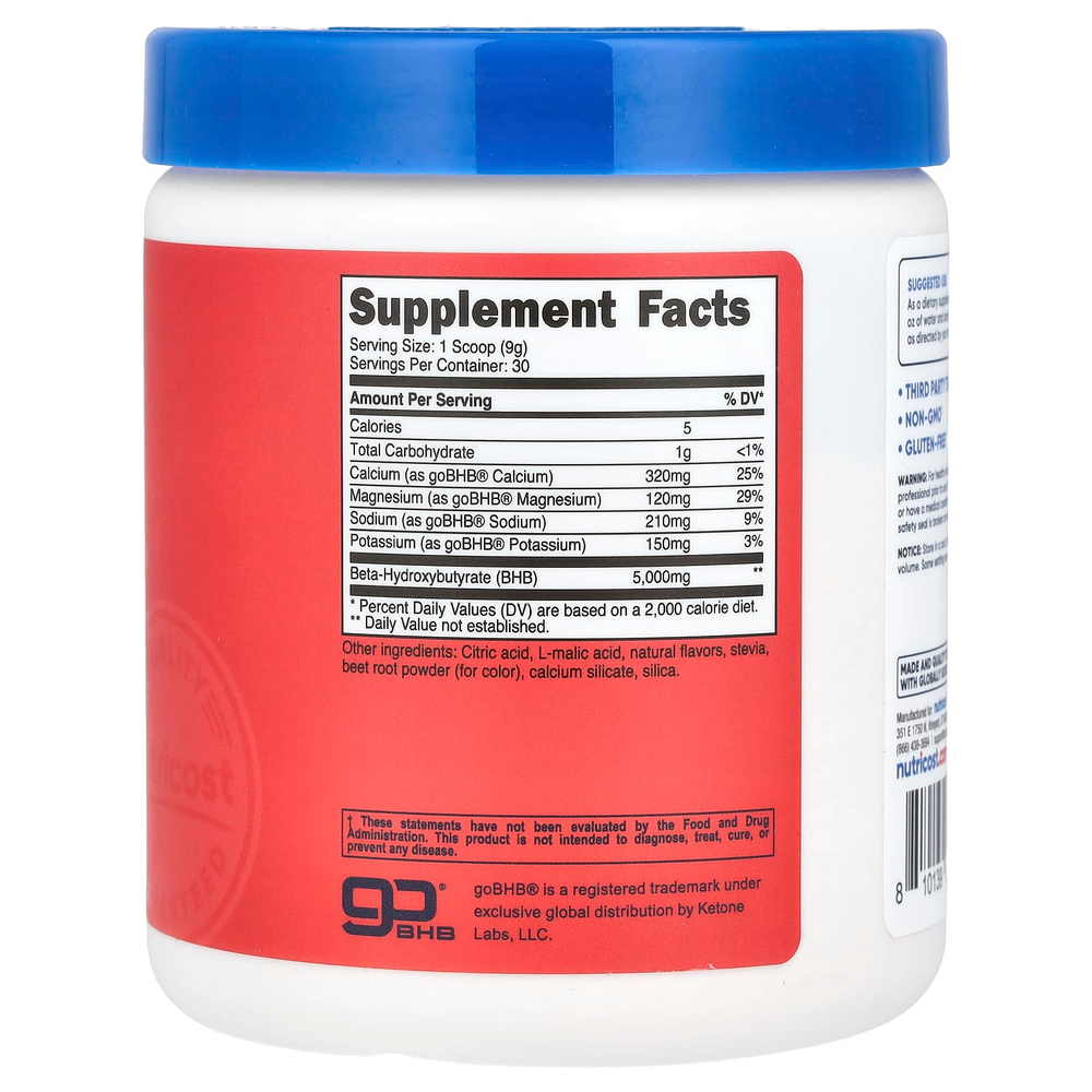 Nutricost, BHB Salts, goBHB®, фруктовый пунш, 261 г (9,3 унции)