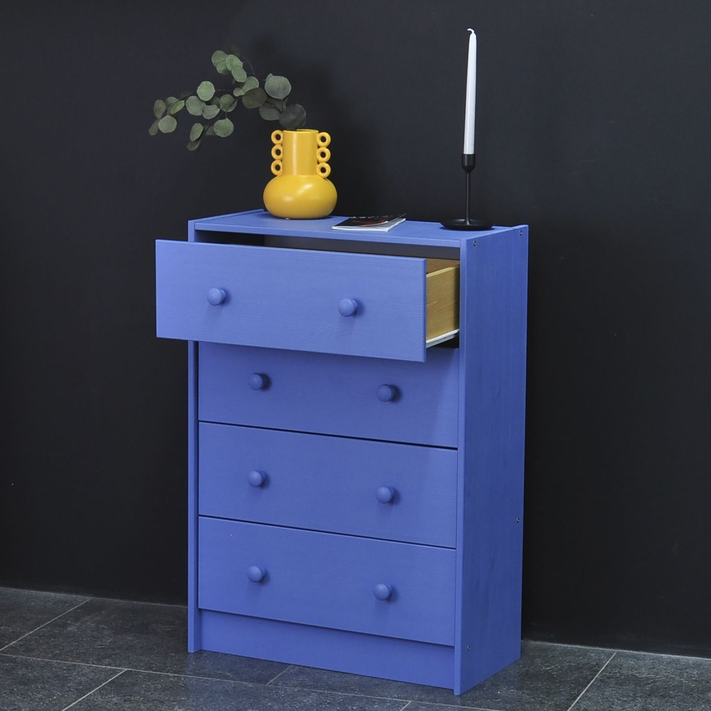 Синий деревянный комод Раст 4 ящика для хранения вещей и игрушек с органайзерами, из массива сосны