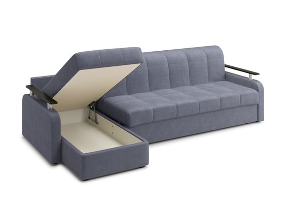 Диван угловой с оттоманкой Денвер 1,6 - Velutto 32 серый/ коричневая накладка