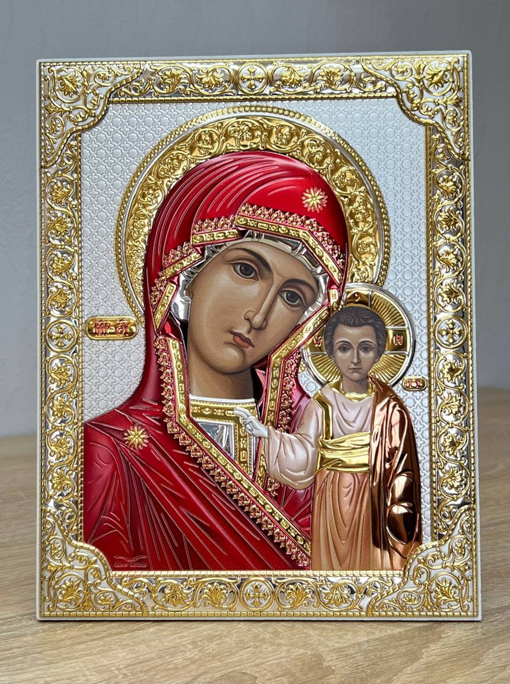 Казанская БМ, икона прямоугольная без рамки, белое дерево, эмаль 175х225