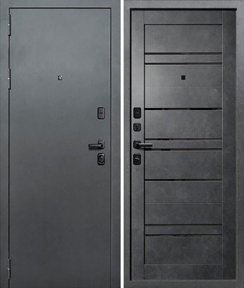 Входная дверь Волга-Бункер ДУЭТ BARN Букле тёмный - Бетон графит