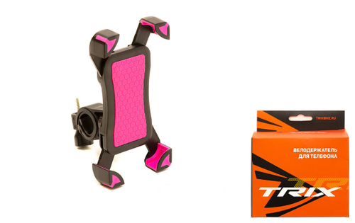 Держатель мобильного телфона TRIX, крепление на руль, пластиковый, розово-черный (100)