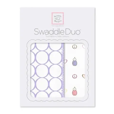 SwaddleDesigns SD-187L Набор пеленок SwaddleDuo - Lavender Mod Circles + Peace, Love, Swaddle