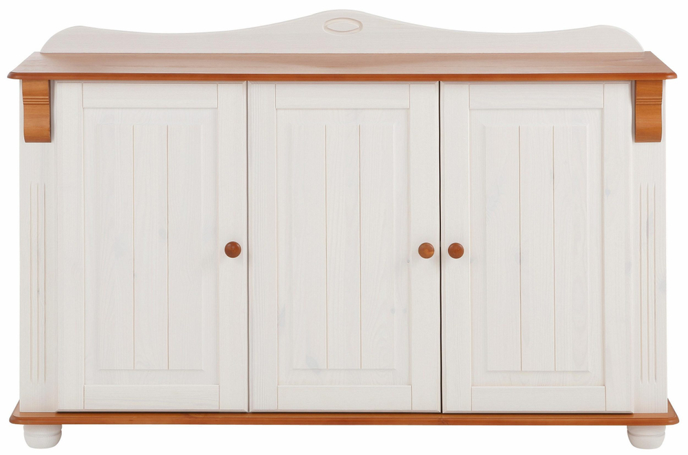 Комод Адель трехдверный из массива сосны, белый/черри