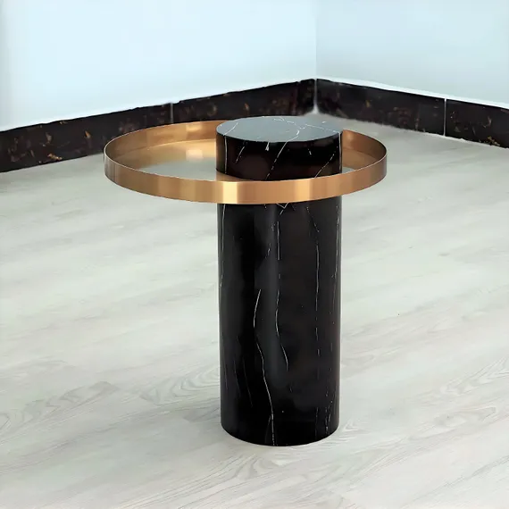 Журнальный столик Melba, Ø42х53 см, черный мрамор, золото