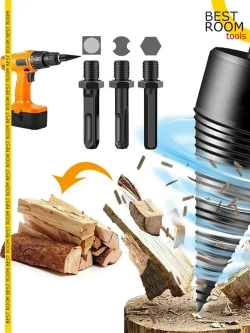 Сверло для колки дров на перфоратор, дрель, диаметр 32мм,Квадратный, Круглый и Шестигранный Хвостовик