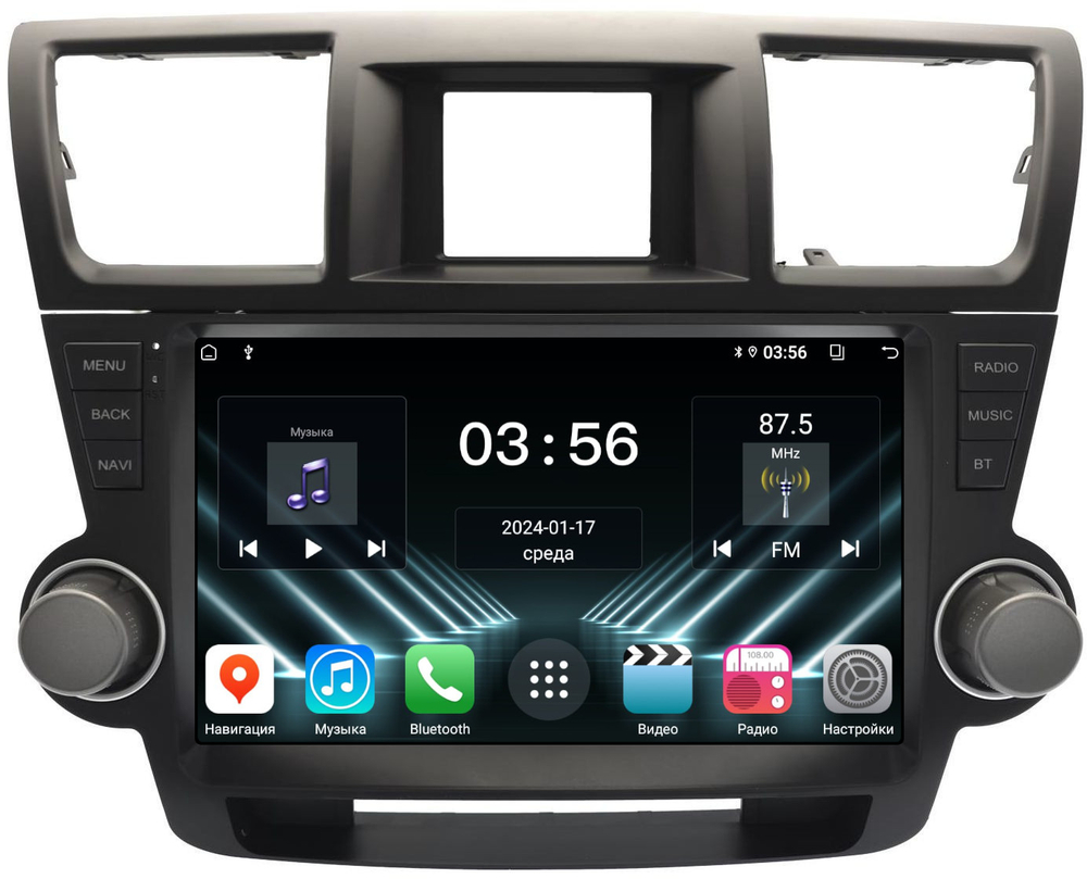 Магнитола для Toyota Highlander 2 XU40 2007-2013 (рамка с крутилками и кнопками) - FarCar DX10-7194F4 монитор 10.36" IPS на Android 13, 4+64Гб, CarPlay