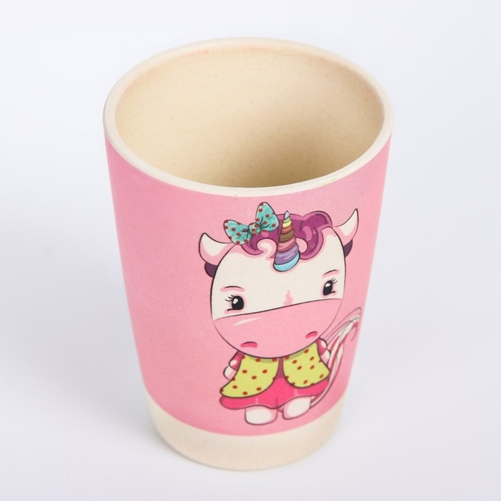 4591068 Набор бамбуковой посуды "Единорог", тарелка, миска, стакан, приборы, 5 предметов