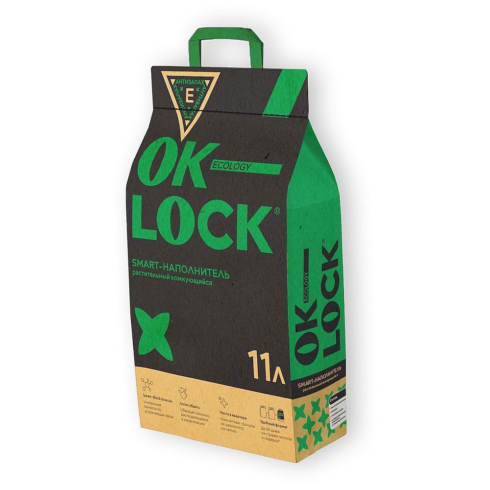 Наполнитель Ok-Lock растительный комкующийся 11л*3