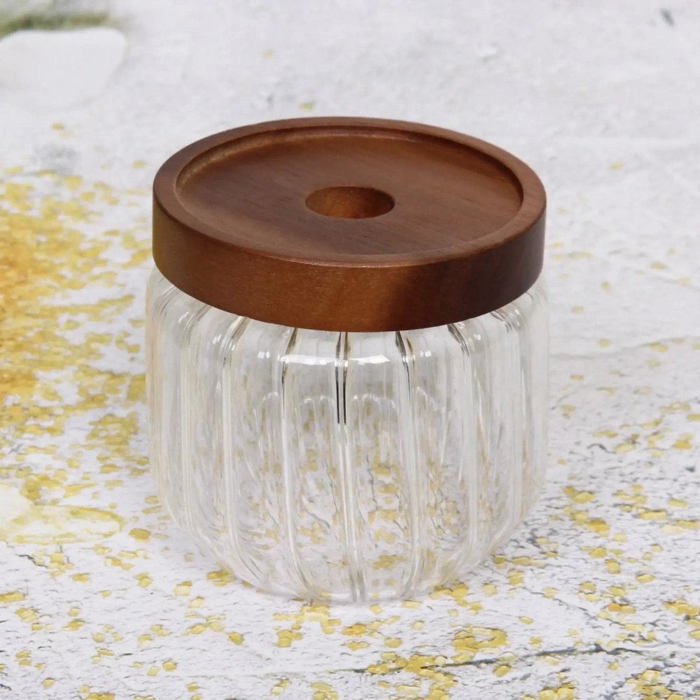 Банка для продуктов стеклянная 300мл «Bella cucina» с крышкой из акации 9*7см