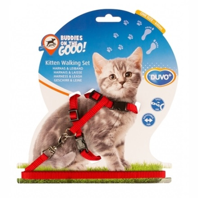 Duvo+ шлейка с поводком для котят, красная, 15-25см/8мм-125см
