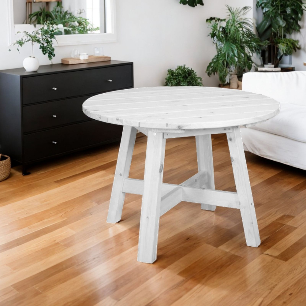 Стол садовый деревянный круглый Осло из массива сосны для сада 105х105 см, белый