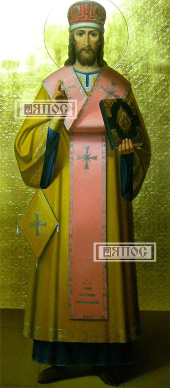 Арсений Суздальский, мерная рукописная икона масло, ширина 25 см