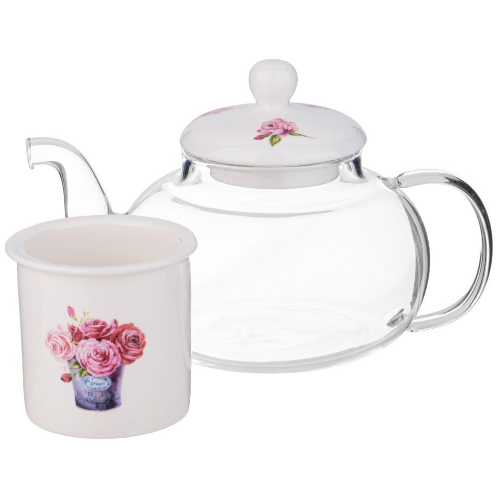 ЧАЙНИК СТЕКЛЯННЫЙ С ФАРФОРОВЫМ СИТОМ LEFARD ТЮЛЬПАНЫ 650 МЛ
