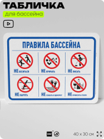 Табличка для бассейна "Правила бассейна", на пляж, для общественной и частной зоны отдыха, информационная, 40х30 см, Silver Plane x Айдентика Технолоджи
