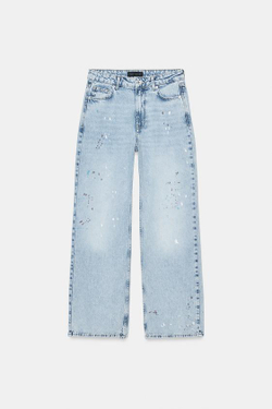 ZARA ДЖИНСЫ Z1975 LOOSE СО СРЕДНЕЙ ПОСАДКОЙ С ЭФФЕКТОМ КРАСКИ, ГОЛУБОЙ