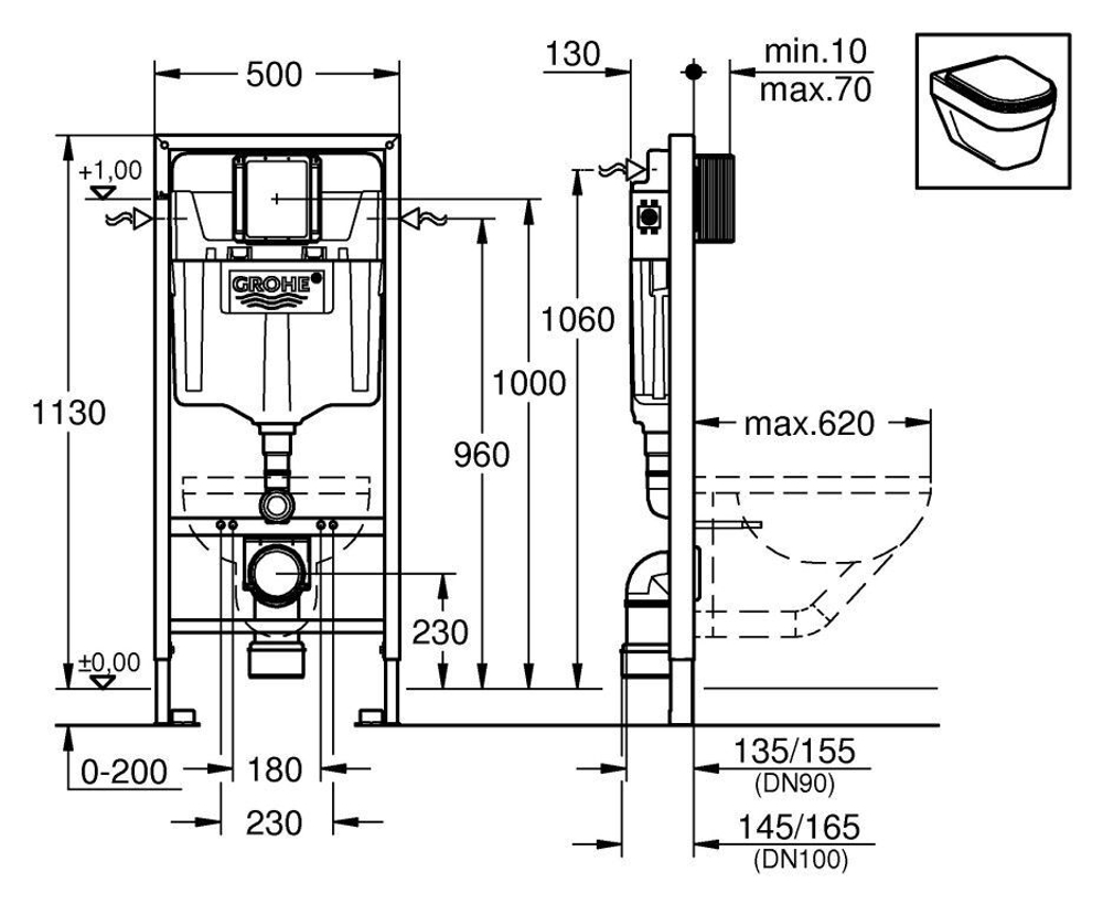 Инсталляция для подвесного унитаза Grohe Rapid SL 38528001