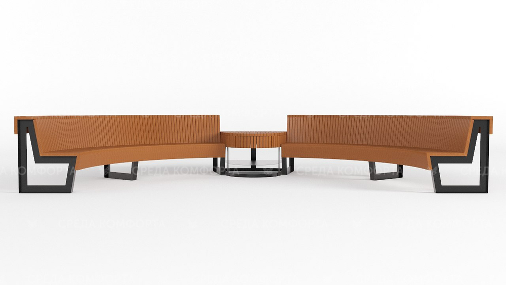 Большая полукруглая скамейка SK00009 Диаметр 4000 внешний 4000х2000х1050 длина дуги 6280