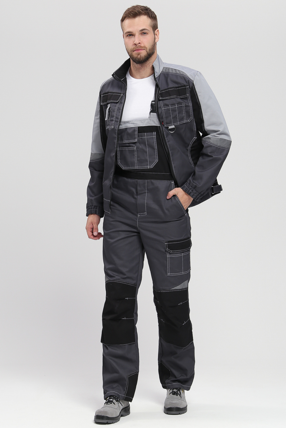 Костюм Вектрон-2 (тк.Смесовая,240) п/к, т.серый/св.серый/черный