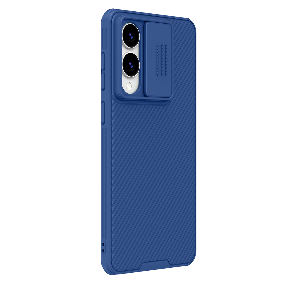Чехол синего цвета с защитной шторкой для камеры от Nillkin на Samsung Galaxy S25 Edge, серия CamShield Pro Case