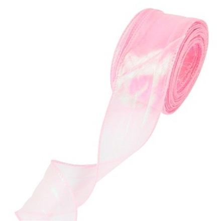 Лента декоративная (4 см*9,14 м) Органза с леской Розовый Хамелеон