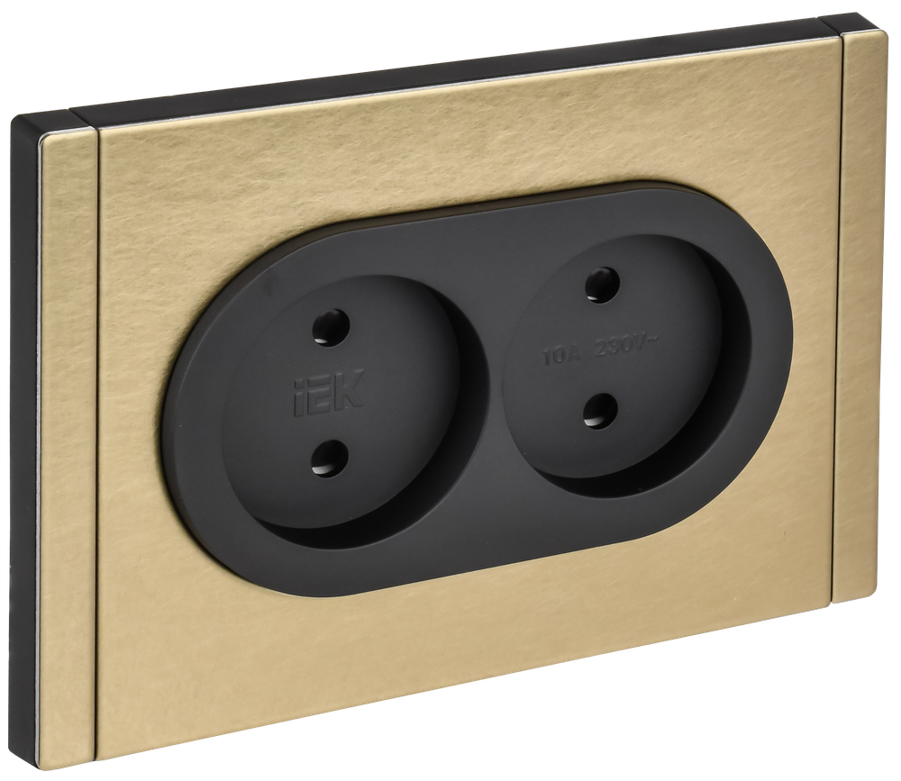 FORTE&PIANO Розетка 2-местная без заземления с защитными шторками безвинтовое крепление 10А FP625M металл шампань IEK